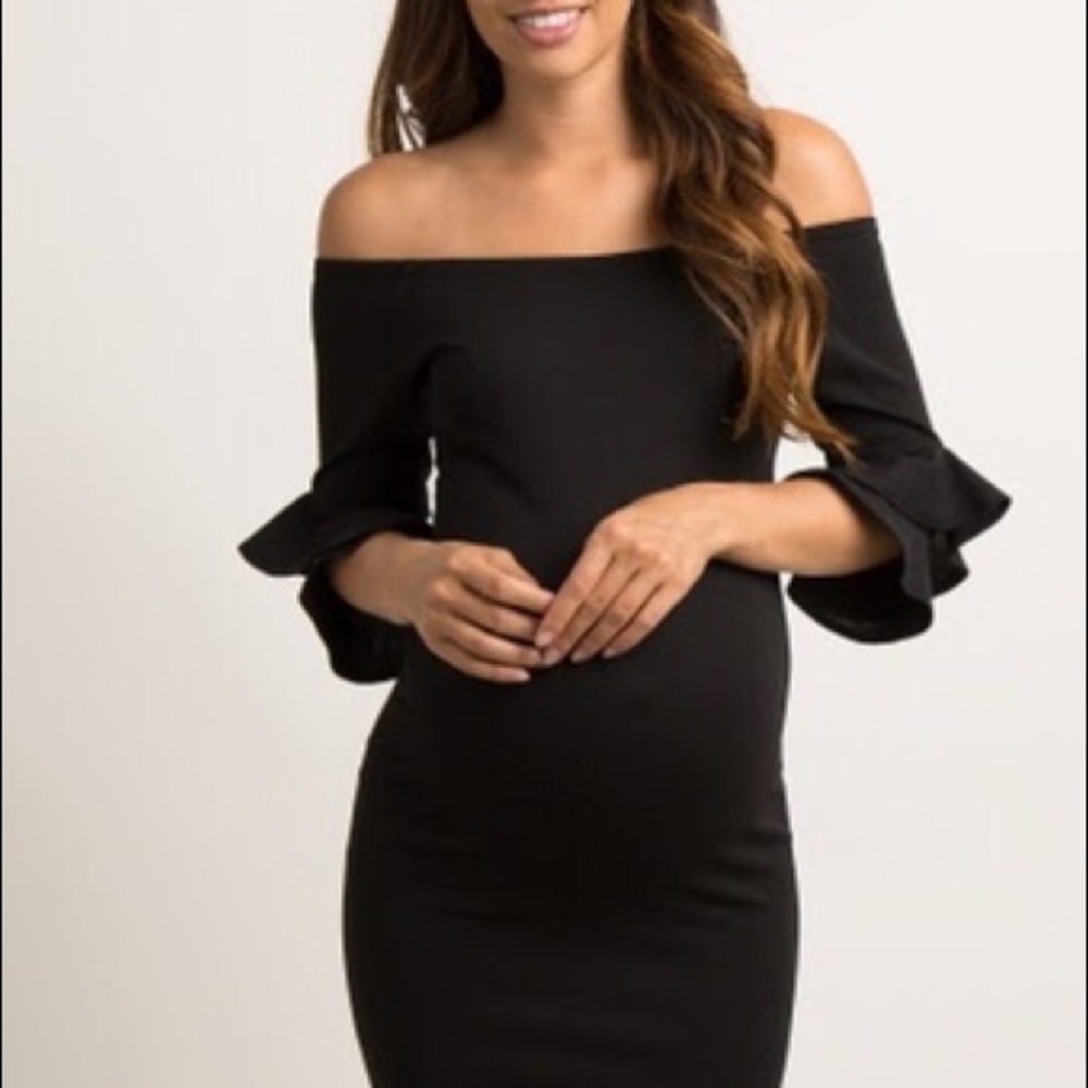 Layered Flounce Sleeve Fitted Maternity Dress